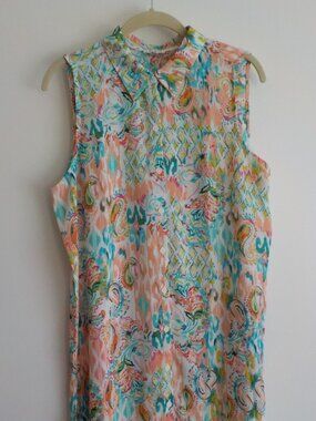 Spense Tunic Top Coverup Swim - Large Sleeveless Floral Bright Tropical (752)